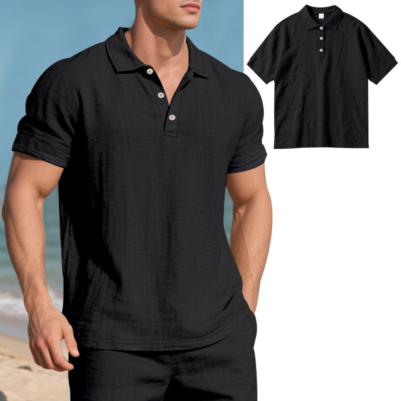 Summer Men's British Style Loose Trendy Breathable Linen Casual Quick-Dry Polo Shirt Short Sleeve